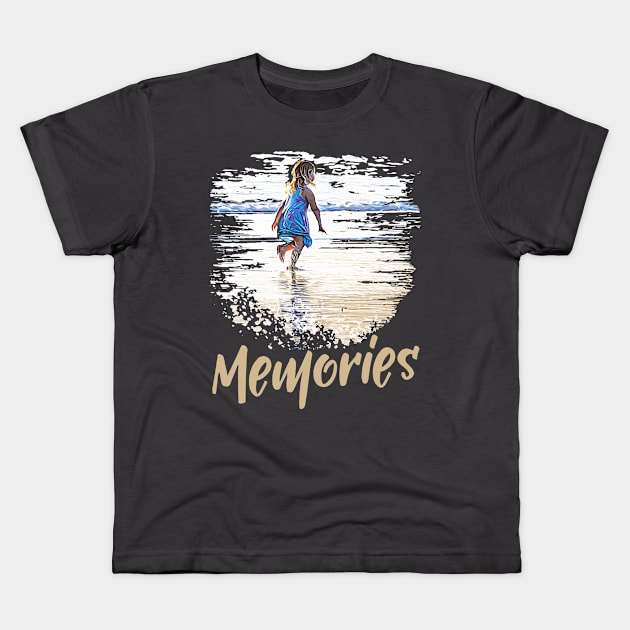 Memories - Little girl playing on the beach Kids T-Shirt by Ripples of Time